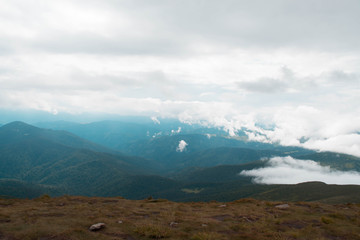 Mountain ranges in the fog