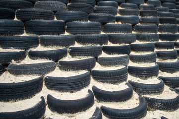 Tyre wall for sports and competition. Park area for kids