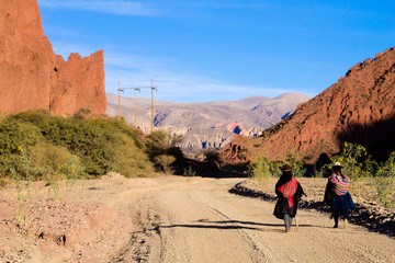 Bolivian people along dirt road,Bolivia
