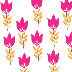 pattern flowers with leafs isolated icon