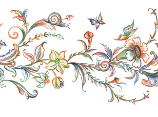  Baroque seamless border, hand drawing, illustration on white background.