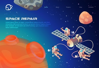 Informative Flyer Space Repair Lettering Cartoon. © Mykola