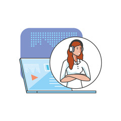 cute young woman with earphones with laptop