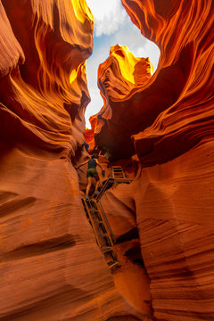 The beautiful stairs to the Lower Antelope exit in Arizona. United States, vertical photography