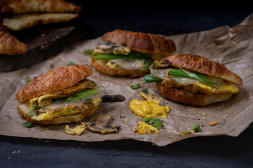 Grilled Cheese Croissant Filled with Mushroom Omelette 