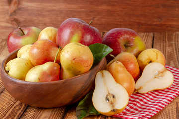 Pear and apple. Rustic design. Vintage concept in the garden.