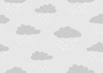 Foto auf Acrylglas Seamless pattern of cloud  with raindrop on grey background - Vector illustration © angyee