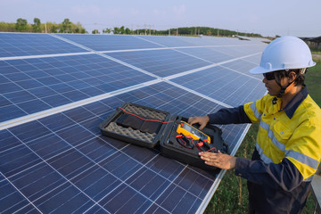 Engineering is doing preventive maintenance for solar panels to generate electricity efficiently,...