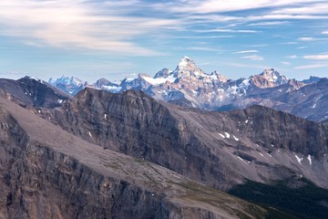 Distant Mountain Assiniboine or Matterhorn of the Rockies Landscape View from Summit of Mount Bourgeau, Banff National Park, Canadian Rocky Mountains