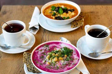 Healthy vegan food. Fresh vegetables on wooden background. Detox diet. 