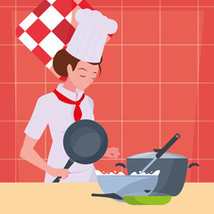 woman chef food preparation cooking