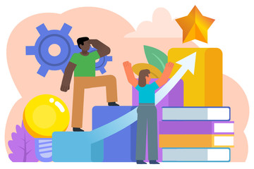 Moving to goal, dream, idea. Career growth concept. Poster for social media, web page, banner, presentation. Flat design vector illustration