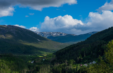 Obraz na płótnie Canvas Beautiful view on Naeroydalen Valley and Peaks On Stalheim, Voss Norway. July 2019
