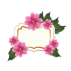 frame with flower and leafs isolated icon