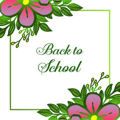 Design card back to school, student, book, with texture of leaf flower frame. Vector