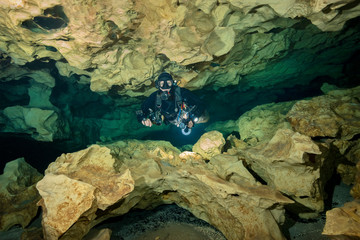 Fototapeta na wymiar Cave Diving at Madison Blue Spring State Park, Madison County, Florida 