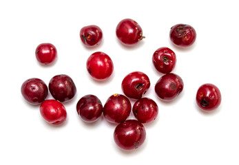 Berries of red cherry, cranberries, lingonberries on a white background.