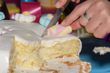 Hand Cutting a Pie During Birthday