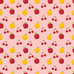 apple, orange and cherry seamless pattern for fresh fruit concept background