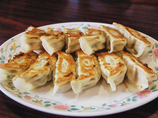 Close up of Japanese gyoza.