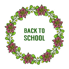Template for lettering back to school, with elegant purple wreath frame. Vector