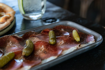 slice meat with vegetables