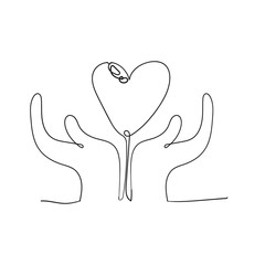 Heart in hand illustration with continuous line drawing doodle handdrawn style vector