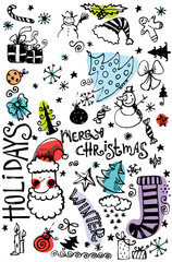 set of Christmas doodles elements