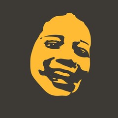 Face front view. Elegant silhouette of a female head. Portrait of a happy smiled woman