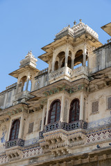 Fototapeta na wymiar Detail of architecture, decorated facade in Udaipur, Rajasthan, India