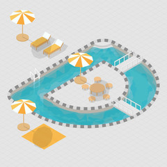 Isometric 3D Summer Pool Party Alphabet D Illustration Background