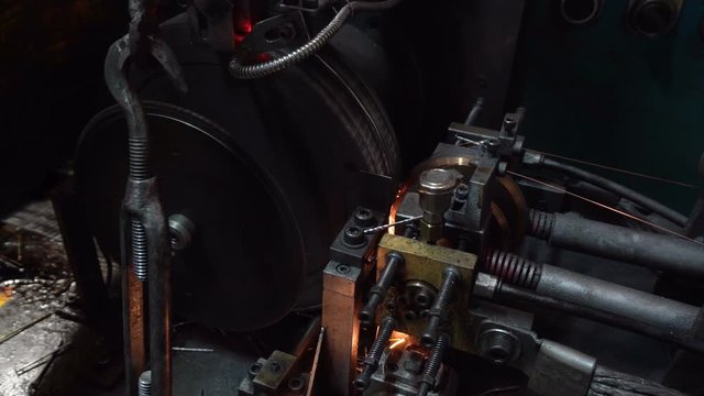 Nail metal production machine connect together in rows by modern system