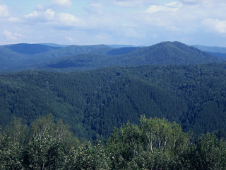 Fototapeta premium Blue hills. Summer landscape top view.