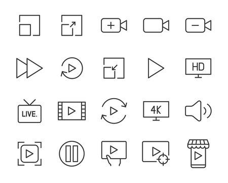 set of video icons, play, live, channel, watch