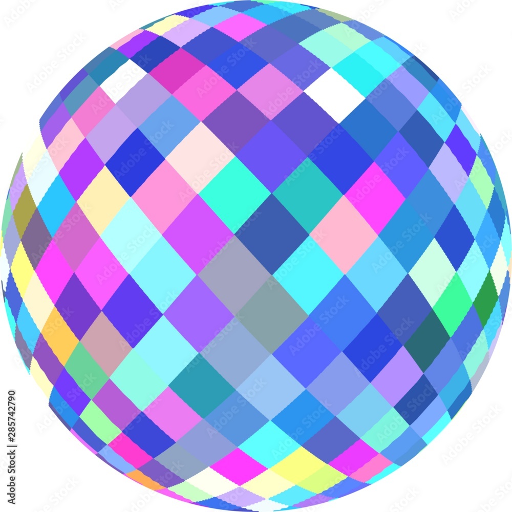 Wall mural Colorful glass ball on white background isolated. Stylish pink blue azure pixels mosaic round icon.