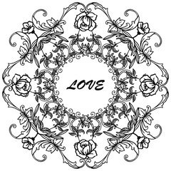 Elegant rose wreath frame, for handwritten poster of love, romantic. Vector