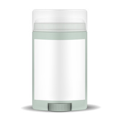 Deodorant stick bottle with clear cap and blank label, realistic vector mockup