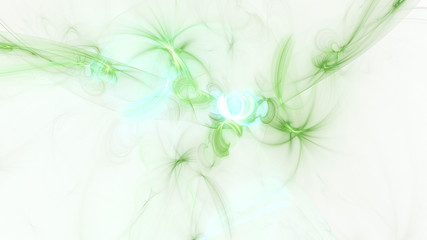 Abstract transparent green crystal shapes. Fantasy light background. Digital fractal art. 3d rendering.