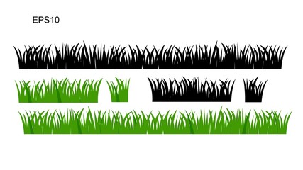 Set of isolated green grass design flat vector illustration on white background