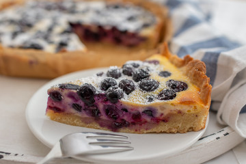 home made blueberry cheesecake on a table