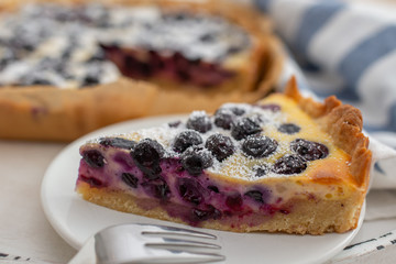 home made blueberry cheesecake on a table