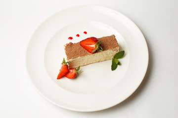 cottage cheese and coffee pudding or tiramisu with strawberry