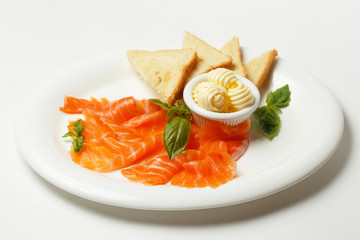 cutting salmon with a toasts