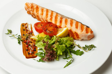 grilled salmon steak with vegetable