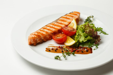 grilled salmon steak with vegetable
