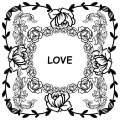 Beautiful love lettering, with decoration of leaf flower frame. Vector