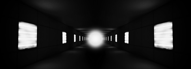 Black and white futuristic corridor illumination background