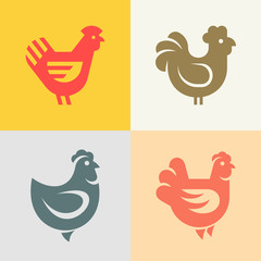 Set of Hen, chicken logo. Icon design. Template elements