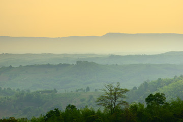 Mountains with golden light in the morning.