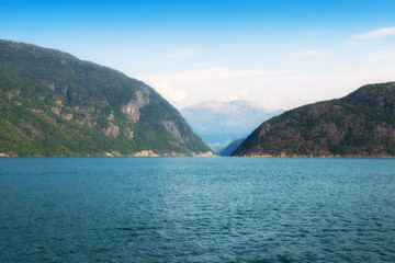 Fototapeta na wymiar View of big fjord at sunny day.